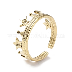 304 Stainless Steel Star Crown Cuff Ring Findings, Ring Settings for Rhinestone, Real 18K Gold Plated, Inner Diameter: 18mm, Fit for 1.5mm Rhinestone