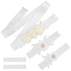 Spitze elastische Brautstrumpfbänder & Gürtel Set, mit Strass & Perle und Blumenmuster, Hochzeitskleiderzubehör, Mischfarbe, 2700x40 mm