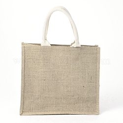 ジュートポータブルショッピングバッグ  再利用可能な食料品バッグショッピングトートバッグ  淡い茶色  27x31cm