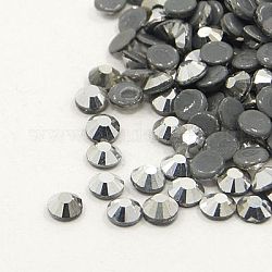 Glass Hotfix Rhinestone, Grade AA, Flat Back & Faceted, Flat Round, Jet Hematite, SS12, 3.0~3.2mm, about 1440pcs/bag