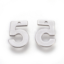 201 Stainless Steel Charms, Number, Num.5, 11x7.5x0.6mm, Hole: 1mm