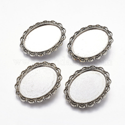 Zinc Alloy Oval Cabochon Settings, Cadmium Free & Lead Free, Antique Silver, 49x41x3mm, Hole: 8mm, Tray: 40x30.5mm