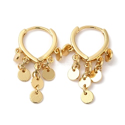 Rack Plating Brass Flat Round Dangle Hoop Dangle Earrings, Tassel Earrings for Women, Cadmium Free & Lead Free, Real 18K Gold Plated, 28mm, Pin: 1mm