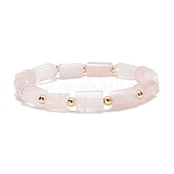 Bracciale elasticizzato con perline a colonna in quarzo rosa naturale, gioielli con pietre preziose per le donne, diametro interno: 2-1/8 pollice (5.4 cm)