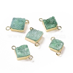Connecteurs de liens de quartz druzy naturel, avec les accessoires en laiton, carrée, couleur d'argent, aigue-marine, 16~18x13~14x6~8mm, Trou: 2mm