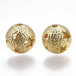 Messing Perlen, Runde mit Stern, echtes 18k vergoldet, 12 mm, Bohrung: 2 mm