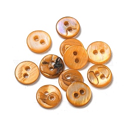Botones de concha de agua dulce, 2 agujero, plano y redondo, naranja, 9x1~2mm, agujero: 1.5 mm