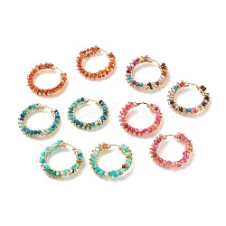 Boucles d'oreilles créoles en perles d'agate naturelle, 304 bijoux en fil d'acier inoxydable pour femme, or, couleur mixte, 43x43.5x9mm, pin: 1.1x0.6 mm