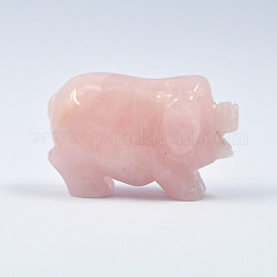 Natural Rose Quartz Sculpture Display Decorations, Lucky Pig Feng Shui Ornament, for Home Office Desk, 38x25x20mm