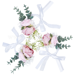Polso di seta, con finto fiore di plastica, per nozze, decorazioni per feste, rosa caldo, 600~610mm