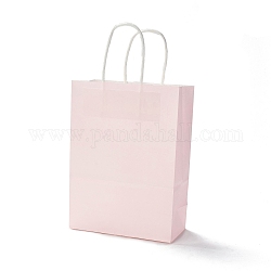 Sacs en papier rectangle, avec poignées, pour sacs-cadeaux et sacs à provisions, rose brumeuse, 22x16x7.9 cm, plier: 22x16x0.2 cm
