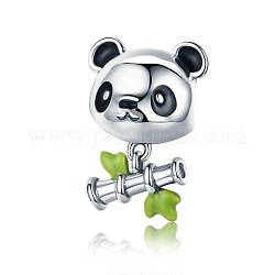 Perles européennes en 925 argent sterling, Perles avec un grand trou   , panda avec le bambou, noir et platine