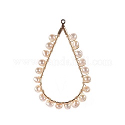 Pendenti con perle d'acqua dolce coltivate naturali, con accessori di ottone, lacrima, oro, 46x28.5x4mm, Foro: 1 mm