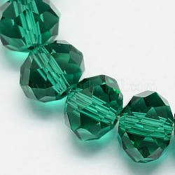 Abalorios de cristal hechos a mano, rondelle facetas, verde mar, 14x10mm, agujero: 1 mm, aproximamente 60 pcs / cadena