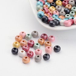Perles rondes en bois naturel, teinte, sans plomb, couleur mixte, 5~6x4~5mm, Trou: 2~3mm, environ 7500 pcs/500 g