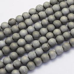 Chapelets de perles en agate druzy naturelle électrolytique, ronde, mat, platinée, 8mm, Trou: 1mm, Environ 45~48 pcs/chapelet, 14.9 pouce (38 cm)