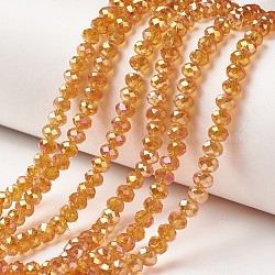 Electroplate Transparent Glass Beads Strands, Full Rainbow Plated, Faceted, Rondelle, Sandy Brown, 8x6mm, Hole: 1mm, about 65~68pcs/strand, 15.7~16.1 inch(40~41cm)