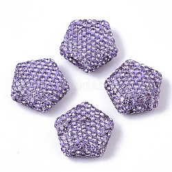 Abalorios de arcilla de polímero hechos a mano, pentágono, violeta, pp14 (2.0~2.1 mm), 18.5~19.5x19~20x8~9mm, agujero: 1.6 mm