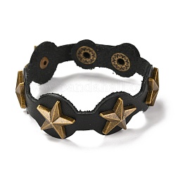 Bracelets de cordon en cuir PU, avec les accessoires en alliage, étoiles du nord, bronze antique, noir, 8-1/2 pouce (21.7 cm)