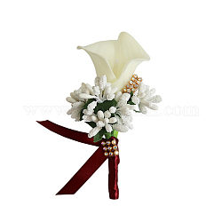 Boutonnière corsage fleur imitation cuir pu, pour homme ou marié, garçons d'honneur, mariage, décorations de fête, beige, 120x60mm