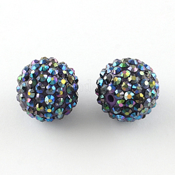 Ab-colore perline di strass in resina, con perle tonde acriliche all'interno, per i gioielli bubblegum, viola scuro, 12x10mm, Foro: 2~2.5 mm