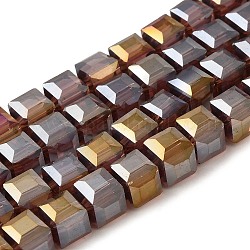 Electroplate Glass Beads Strands, AB Color Plated, Faceted, Cube, Purple, 7~8x7~8x7~8mm, Hole: 1mm