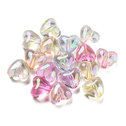 Perlas de acrílico transparentes con revestimiento uv, color de ab chapado, corazón iridiscente, color mezclado, 9.5x11x7mm, agujero: 1.8 mm