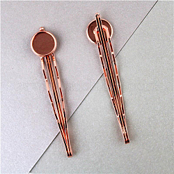 Accessoires bobby épingle à cheveux en fer, avec monture ronde plate en laiton, or rose, Plateau: 12 mm