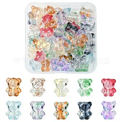 50 pièces 10 couleurs perles de chalumeau faites à la main, ours, couleur mixte, 14x12x9mm, Trou: 1.2mm, 5 pcs / couleur
