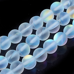 Abalorios de piedra de luna sintética hebras, Cuentas holográficas, teñido, esmerilado, redondo, luz azul cielo, 10mm, agujero: 1.2 40 mm PC / filamento, 15.7 pulgada