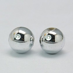Perline acrilico placcato, tondo, colore platino, circa6 mm di diametro, Foro: 1 mm
