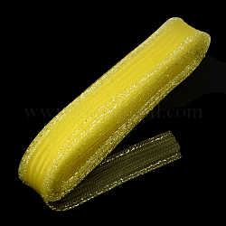 Ruban maille, Filet en plastique, avec de l'argent cordon métallique, jaune, 7 cm, 25 yards / botte