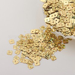 Accesorios de adorno paillette plástico / cuentas de lentejuelas, cuadrado, oro, 5x5x0.1mm, agujero: 1.4 mm