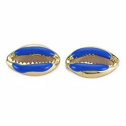 Perles d'émail en alliage, forme de cauris, or clair, bleu, 16.5x10x4.5mm, Trou: 1.2mm