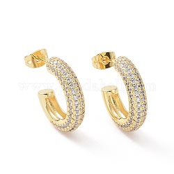 Aretes de anillo con circonita cúbica transparente, pendientes de medio aro de latón para mujer, dorado, 20x20x4.5mm, pin: 0.7 mm