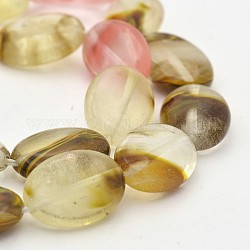 Tigerskin Glass Oval Bead Strands, 18x13x6mm, Hole: 1mm, about 22pcs/strand, 14.9 inch