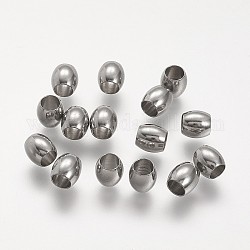 304 perline europei in acciaio inox, botte grandi branelli del foro, colore acciaio inossidabile, 6x6mm, Foro: 4 mm