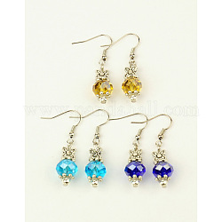 Trendy Glass Ball Dangle Earrings, with Tibetan Style Beads and Brass Earring Hooks, Mixed Color, 40mm