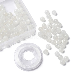 Perle di pietra di luna bianca naturale da 100 pz 8 mm, con filo di cristallo elastico da 10 m, per braccialetti elasticizzati fai da te che creano kit, 8mm, Foro: 1 mm