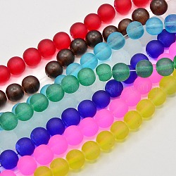 Frosted Glass Bead Strands, Round, Mixed Color, 10mm, Hole: 2mm, about 80pcs/strands, 31 inch
