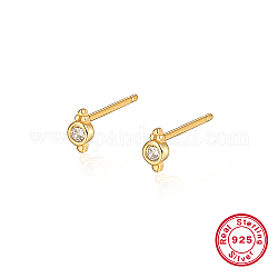 Sterling Sliver Stud Earrings, with Cubic Zirconia, with 925 Stamp, Golden, 5.1mm