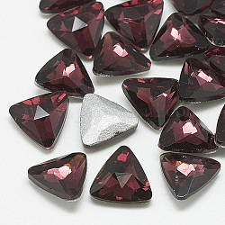 Cabujones de cristal con rhinestone, espalda plateada, facetados, triángulo, borgoña, 9.5x10x4mm