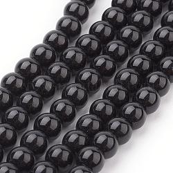 Chapelets de perles en verre nacré, nacré, ronde, noir, 6mm, Trou: 1mm, Environ 140 pcs/chapelet, 32 pouce