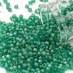 TOHO Round Seed Beads, Japanese Seed Beads, (164BF) Transparent AB Frost Dark Peridot, 8/0, 3mm, Hole: 1mm, about 222pcs/bottle, 10g/bottle