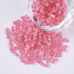 8/0 de dos abalorios de la semilla de cristal tallado, hexágono, transparente colores dentro del arco iris, rosa, 2.5~3x2.5mm, agujero: 0.9 mm, aproximamente 15000 unidades / bolsa