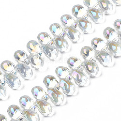 Electroplate Transparent Glass Beads Strands, AB Color Plated, Teardrop, Clear AB, 9x6x6mm, Hole: 0.8mm, about 99pcs/strand, 14.96''(38cm)