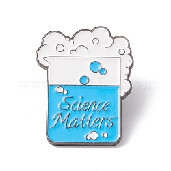 Palabra ciencia importa pin de esmalte, insignia de aleación de botella de química para el día del maestro, gunmetal, azul, 30.5x24x1.5mm, pin: 1 mm