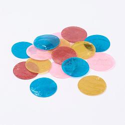 Capiz Shell Pendants, Dyed, Flat Round, Mixed Color, about 30mm in diameter, 1mm thick, hole: 1.5mm