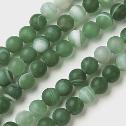 Natural Grade A Striped Agate/Banded Agate Beads Strands, Dyed & Heated, Frosted, Round, Sea Green, 6mm, Hole: 1mm, about 62pcs/strand, 14.9 inch(38cm)