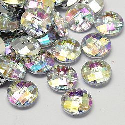 Botones de acrílico rhinestone de Taiwán, facetados, 2 agujero, disco, colorido, 13x4.5mm, agujero: 1 mm